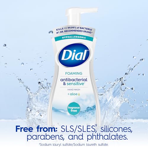 Dial Antibacterial Defense Foaming Hand Soap + Aloe, Fragrance Free, 7.5 Fl Oz (Pack of 6), Dermatologist-Tested Hand Wash, Gentle on Skin
