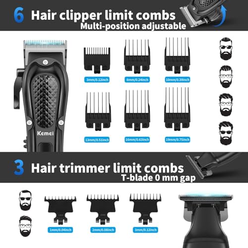 KEMEI Cordless Hair Clippers for Men, Beard Trimmer, Electric Razor, Rechargeable Electric Barber Hair Cutting Grooming Kit, Wet/Dry Trimmer, KM-1071, KM-1747, KM-T366