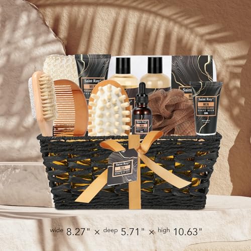 Fathers Day Christmas gift for Men Dad Bath Perfume Gift Set, 14 Pcs Spa Basket with Classic Perfume kit, Personal Self Care Shaving Kit Relax Included Scubber, Beard Oil, Bath Pillow, Valentines Day