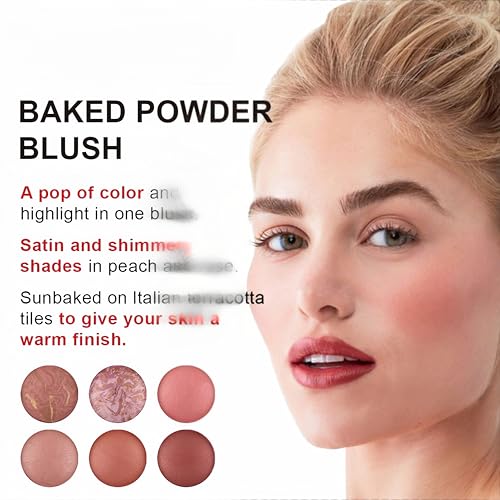MAEPEOR Powder Baked Blush 6 Colors Natural Glow Marbleized Baked Powder Blush Lightweight Buildable Shimmer Blusher (03 ETHEREAL)