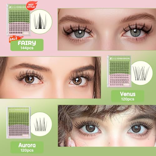 KEYYOU Venus Aurora Naiad DIY Lashes Clusters Invisible Band C Curl Natural Soft Waterproof 120Pcs Lash Extension Easy to Apply at Home Cosmetic Makeup Volume False Eyelashes (Aurora-C-8-16MIX)