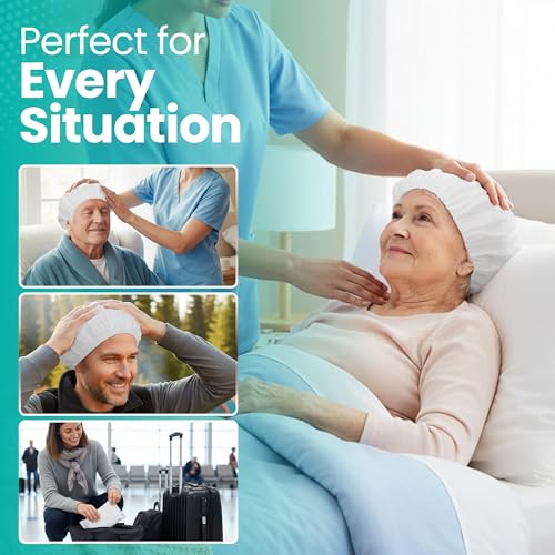 No-Rinse Shampoo & Conditioner Shower Cap, Waterless Hair Washing for Elderly, Bedridden, Hassle-Free Microwavable Hair Washing Cap infused with Aloe & Vitamin E ? 6-Pack