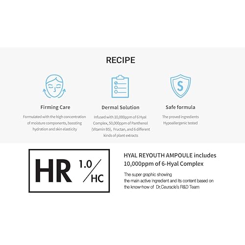 Dr.Ceuracle Hyal Reyouth Ampoule 1.69 Fluid Ounce, Revitalizing Moisturizing for Weak and Exhausted Skin Hyaluronic Acid Complex Highly Concentrated Ampoule