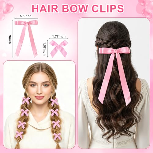 14 Pack Gifts Trendy Stuff for Teenager Girls Aged 13+, Pink Birthday Gifts Basket for Her Hair Bows Drawstring Makeup Bag Makeup Brush Set Coquette Bow Cups for Young Women Friend