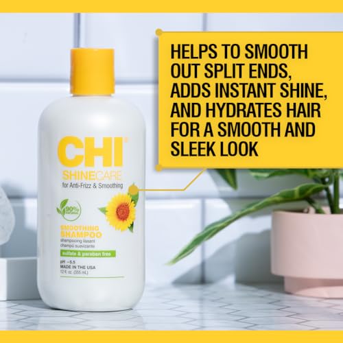 CHI ShineCare Smoothing Shampoo, Transforms Dull Hair Adding Instant Shine And Hydration, Sulfate, Paraben, & Cruelty-Free, 12 Oz