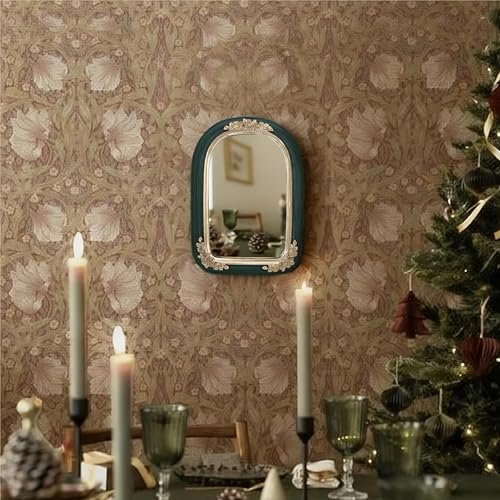 Arched Vanity Mirror Resin Frame Emerald Green and Gold Antique Rose Desktop Accent (Green)