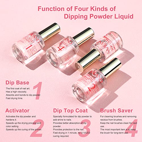 Saviland 60g Clear Dip Powder & 15ml Liquid Set with Base/Top Coat, Activator, Brush Saver, Nail File Necessary Tools for Dip Powder Nail Set No Nail Lamp Needed, Beautiful Gift for Ladies