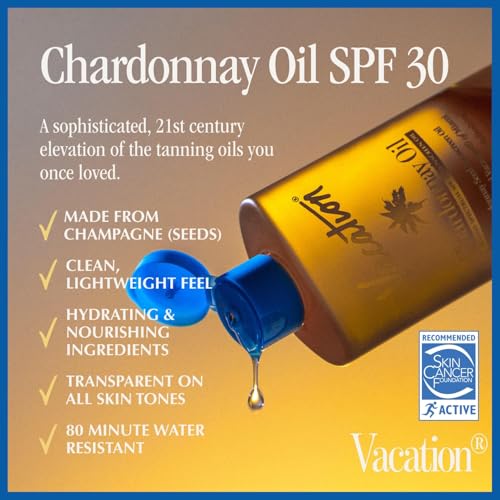 Vacation Chardonnay Oil SPF 30 Duo, Hydrating & Nourishing, Lightweight, Transparent on All Skin Tones, Water-Resistant, Travel Size Sunscreen Two-Pack, 3.4 Fl. Oz. Each