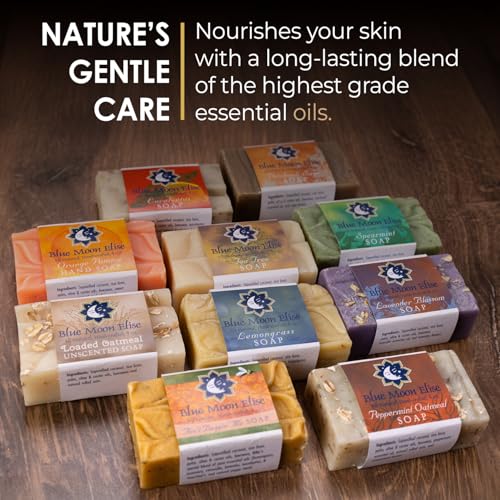Blue Moon Elise All Natural Soap Bars Variety 10-Pack, Made with Organic Ingredients, Handmade in the USA, Moisturizing and Therapeutic for Face & Body, Sensitive Skin, Men & Women