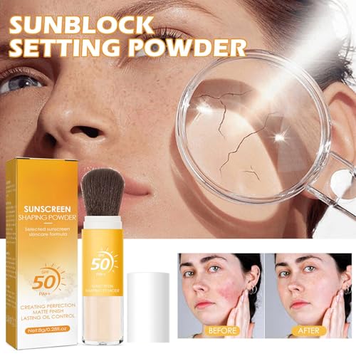 Setting Powder Sunscreen Face Powder, SPF 50, Translucent, Mineral Brush Finishing Powder, Oil Control, Spf Powder, Matte Finish Loose Powder Makeup for Women Man Cosmetic Gifts