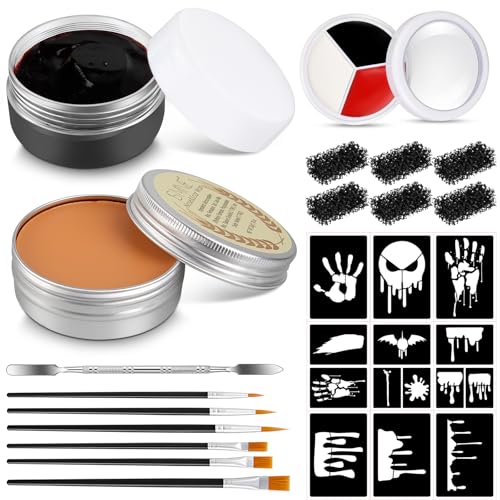 Halloween Makeup Set Scar Wax with 3 Color Bruise Wheel Face Body Paint Blood Gel and Stencils Spatula Sponges Makeup Brush for Halloween Fake Blood Costume Party Supplies Zombie Cosplay