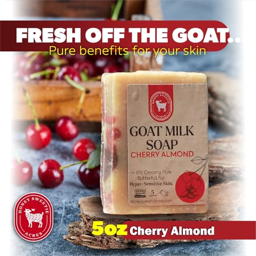 Honey Sweetie Acres Cherry Almond Goat Milk Soap - Handmade 5 oz Bar, Made with Natural Ingredients, Moisturizing & Gentle, Made in the USA