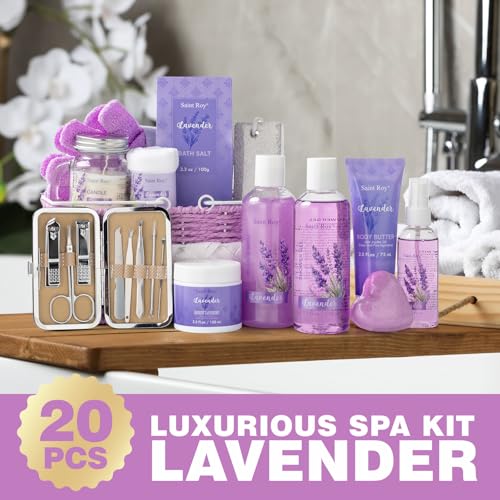 20 Pcs Spa Gifts for Women, Lavender Bath and Body Gift Basket, Spa Gifts for Women Bath and Body Care Set, Relaxing Bath Sets for Mom, Spa Kit, Birthday, Christmas, Mother Day, Anniversary