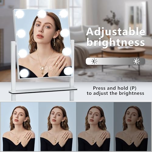 Vanity Mirror with Lights,Lighted Vanity Mirror with 9 Dimmable Bulbs for Dressing Room & Bedroom,3 Color Lighting,Modes Detachable 10x Magnification 360¡ÆRatation(White) 12" L x 14.4" W
