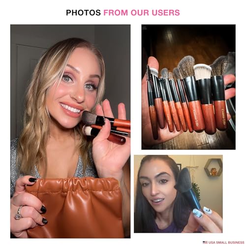 Cosme 9 FLAWLESS FACE MINI Short Handle Makeup Brush Set & Case - Travel Size Small Buffing Foundation, Powder, Concealer, Blush Bronzer Contour, Eyeliner, Brow, Eyeshadow in Natural & Synthetic Hair