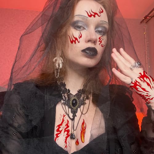 6 Sheets Flame Tattoo Stickers Decals Halloween Makeup Face Sticker for Women Men Body Dress Up Decoration Festival Party