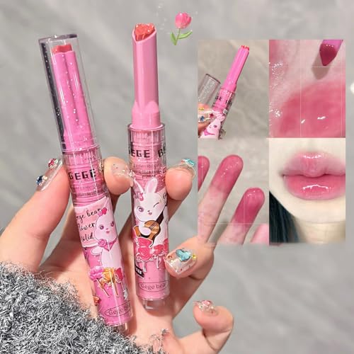 3 Colors Hydrating Lipstick Set, Sweet Heart Shape Glossy Finish Lipstick, Moisturizing Tinted Lip Balm, Long Lasting Vivid Color Lip Makeup for Girls (B)