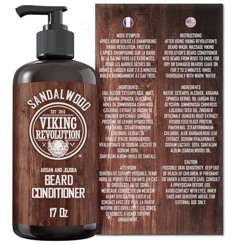 Viking Revolution Beard Conditioner w/Argan & Jojoba Oils - Softens & Strengthens - Sandalwood Scent - Beard Conditioner w/Beard Oil (17oz Conditioner)