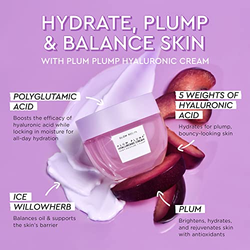 Glow Recipe Blueberry Bounce Gentle Face Cleanser & Makeup Remover (30 ml) + Niacinamide Dew Drops Facial Serum & Makeup Primer (15 ml) + Plum Plump Hyaluronic Acid Face Cream for Dry Skin (20 ml)