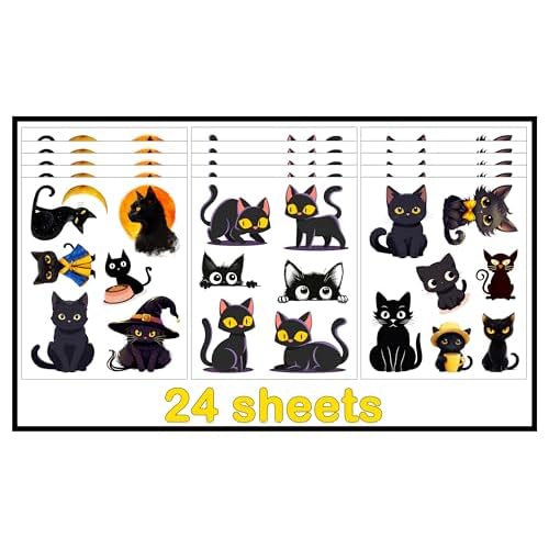 152PCS Black Cat Tattoos Temporary Stickers Cute Animal Pet Halloween Themed Birthday Party Supplies Decoration Favors Goodie Bag Stuffers Tattoo