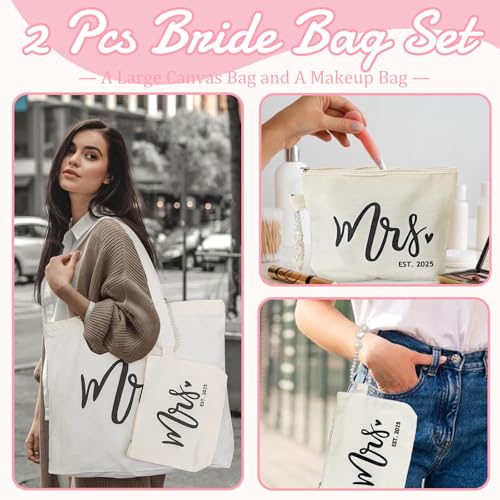 Lutto Canvas Bag with Zip Pocke - Wedding Engagement Bachelorette Birthday Mothers Day Gifts for Women