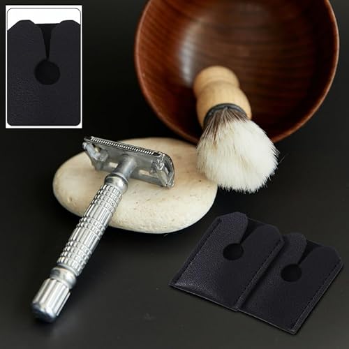 2 Pack Safety Razor Cover Head Blades Protective Case PU Leather Sleeve Storage Sheath Travel Carrying Protector for King C. Gillette Merkur VIKINGS Double Edge Safety Razors with Long Handle