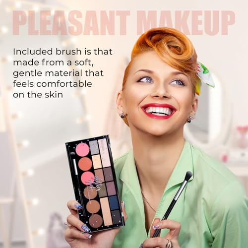 Profusion Cosmetics Glitter Glam Eye & Cheek Palette ? 16 Pigmented Matte & Shimmer Shades for Eyeshadow, Blush, Bronzer & Highlighter ? Includes Pro Brush, Vegan & Cruelty-Free