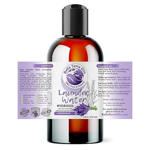 Bella Terra Oils - Lavender Water Spray 8 oz - Steam-Distilled Perfection, Bursting with Vitamin K & Omega-9, Elevate Your Skin Refreshment Routine