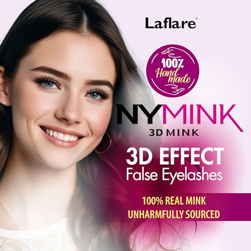 Laflare 100% Real Mink Lashes, 3D NY Mink Eyelashes, Hand-Rowing Natural Long Wispy False Lashes for Luxury Makeup, Natural, Light,Trendy, Reusable (NY68, VALUE PACK)