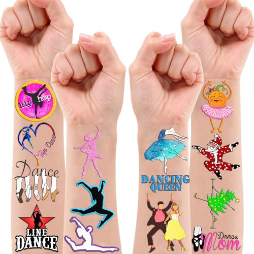 96PCS Dance Dancing Queen Temporary Tattoos Themed Birthday Party Supplies Decorations Favors Decor Ballet Hip Hop Dancer Tattoo Stickers Gifts For Kids Adults Boys Girls Classroom Prizes Carnival