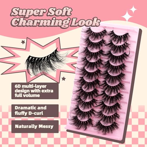 FADVAN False Eyelashes Faux Mink Lashes 6D Volume Full Cat Eye Long Dramatic Strip Lashes That Look Like Extensions Thick Cat Eye False Eyelashes Pack 10 Pairs-D02