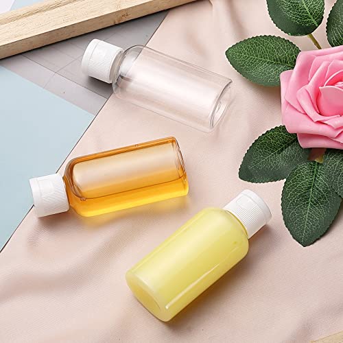100 Pack 1.7oz Plastic Empty Bottles with Flip Cap Small Travel Size Bottles Hand Sanitizer Bottles Refillable Travel Container for Shampoo Body Soap Lotions Baby Shower (Clear)