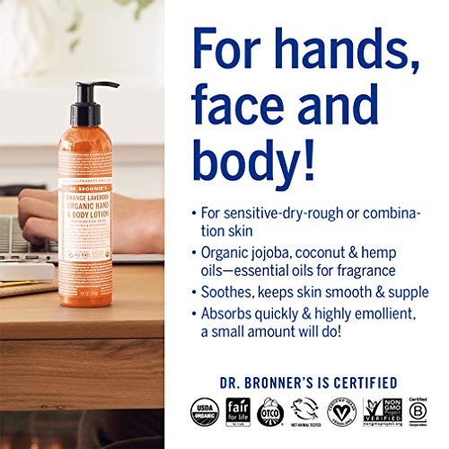 Dr. Bronner's Organic Lotion (Orange Coconut, 8 Ounce) ? Organic Moisturizer for Hands, Face & Body ? Vegan, Non-GMO