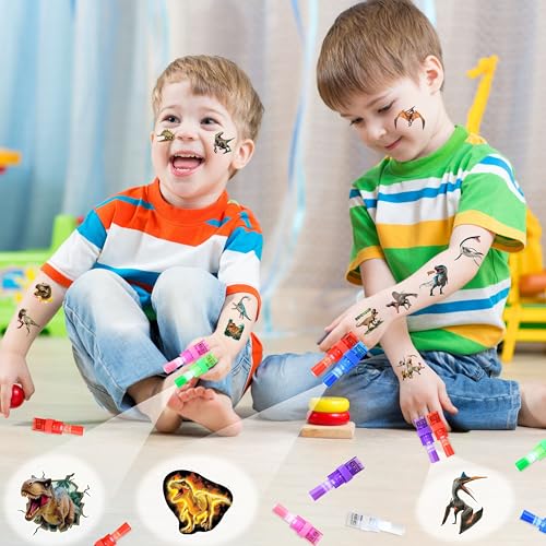 72 PCS Dinosaur Party Favors ? 48 PCS Luminous Tattoos & 24 PCS LED Finger Lights Combo ? Birthday Goodie Bag Fillers, Party Supplies, Gifts Light Up Toys Glow In The Dark for Boys and Girls