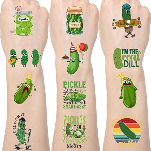 Pickle Temporary Tattoos Stickers - 200+ Pickle Party Decorations Favors Supplies, Funny Dill Temporary Tattoo Stickers Gifts, Dill Cucumber Fruit Birthday Decor Prizes
