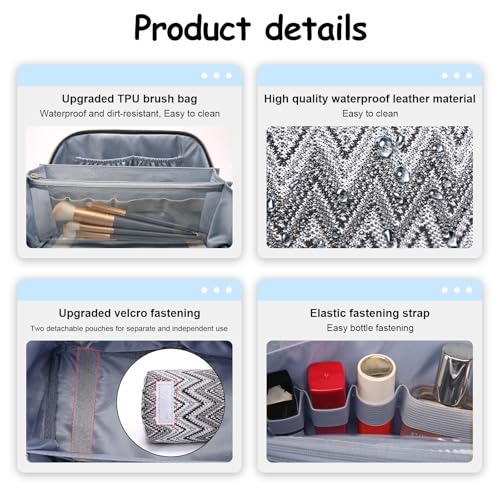 BOYATU Travel Makeup Bag for Women: Western Boho Make up Bag Set of 3 - Large Capacity Vegan Leather Cosmetic Bag - Waterproof Toiletry Bag with Compartments & Handle & Divider(J-3-Black)
