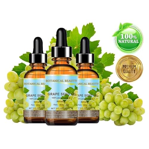 Botanical Beauty GRAPE SEED OIL 100% Pure Natural Undiluted Refined Cold Pressed Carrier Oil for Face, Skin, Body, Hair, Massage, Lip, Nails (2 Fl Oz 60 ml)