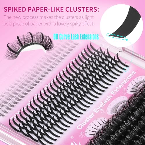 Lash Clusters with Spikes Kit with Bottom Eyelash Extensions Thick Volume Eyelash Clusters Kit Wispy Individual Lash Extensions Kit with Lash Bond and Seal (12mm-19mm, 312Pcs)