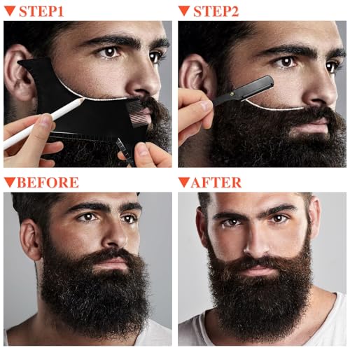 Beard Shaper for Men Beard Shaping Tools - Gifts for Men Beard Template Guide, Straight Edge Razor, 10 PCS Double Edge Blade, Barber Pencil, Beard Comb, Stainless Steel Scissor Mustache Lineup Tools