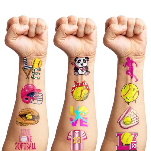 102 PCS Softball Temporary Tattoos Themed Birthday Party Decorations Favors Supplies Decor Girls Cute Baseball Sports Yellow Tattoo Stickers Gifts For Boys Girls Classroom School Prizes Carnival