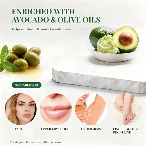 Wax Strips for Hair Removal, Waxing Kit for Women with Avocado Butter, 60 Count Face & Body Wax Strips for Bikini, Underarm, Leg, Lip & Eyebrow