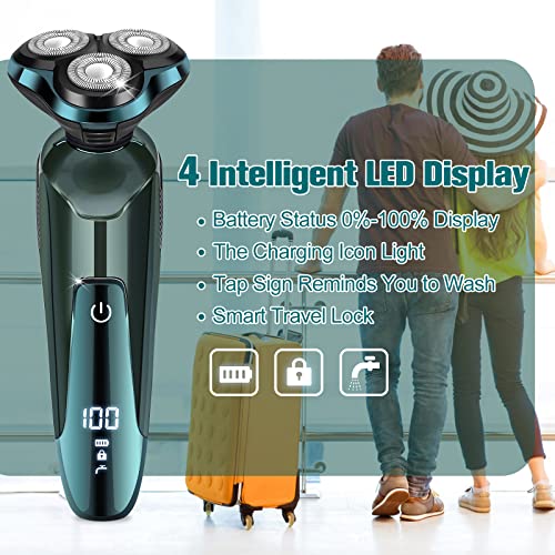 Electric Razor for Men, 3-in-1 Shaver with Floating Blades for Nose Hair &Sideburns,Replacement Blades, Pop-up Trimmer, IPX7 Waterproof, Travel Lock, Wet & Dry Use, Face Shaving Grooming Travel Kit