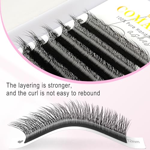 CoMango Fox Eye Lashes Extension Flying YY Lashes 5D Mutil-layer Y Shaped Lash Mink Premade Lash Fans C/D Curly Foxy YY Lashes Natural Fluffy Handmade Individual Eyelash Fans(Black,5D-C-mix8-13mm)
