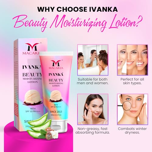Ivanka Beauty Moisturizing Lotion for Winter Dry Skin with Vanilla Fragrance & Hyaluronic Acid - for Good Smell, All Skin Types including Sensitive & Acne Prone Skin - with SPF 50 - without Chemicals