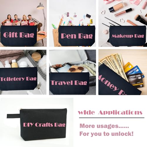 Koolmox 20 Pcs Canvas Pouches with Zipper and Wide Bottom, Plain Cotton Canvas Make Up Bags Multi-purpose for Pen Bag Stationery Bag DIY Cricut Projects Pouch Cosmetic Case (Black, M, 10.2x5.5x2.1'')