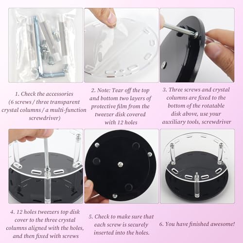 12 Holes Acrylic Tweezers Holder Rotatable and Non-slip, Durable Eyelash Makeup Grafting Tweezer Display Stand Extensions Organizer Training Rack Beauty Tools (Black)