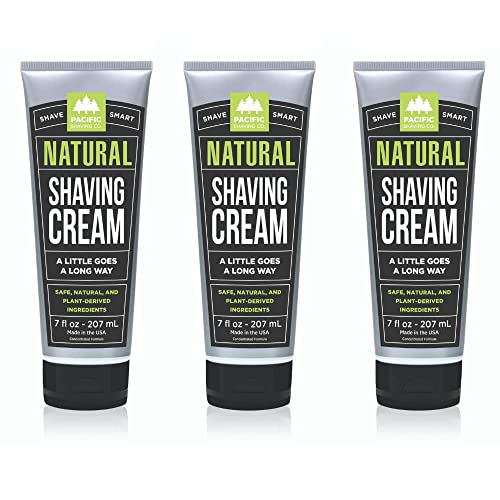 Pacific Shaving Company Natural Shaving Cream - Shea Butter + Vitamin E Shave Cream for Hydrated Sensitive Skin - Clean Formula for a Smooth, Anti-Redness + Irritation-Free Shave Cream (7 Oz, 3 Pack)