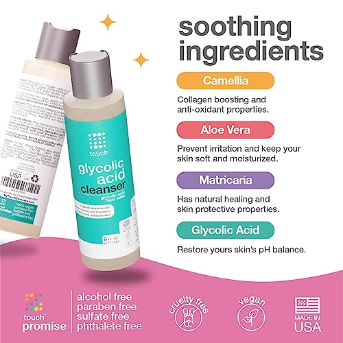 TOUCH Glycolic Acid Face Wash, Acne Treatment Gel, and Anti-Aging SPF 30 Sunscreen Moisturizer