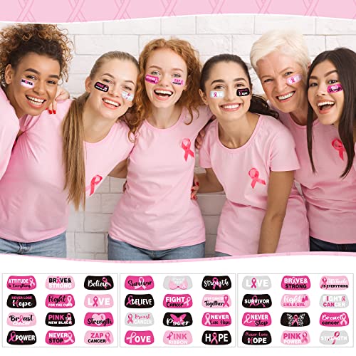 180 Pieces Breast Cancer Awareness Face Tattoos Pink Breast Cancer Stickers Pink Ribbon Temporary Tattoos for Women for Party Fundraising Accessories Decoration