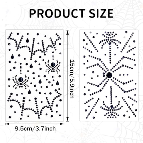 Halloween Face Gems 2Pcs Black Spider Face Jewels Spider Web Rhinestone Tattoo Stickers Self Adhesive Crystal Temporary Tattoos Stickers for Halloween Cosplay Makeup Festival Rave Party